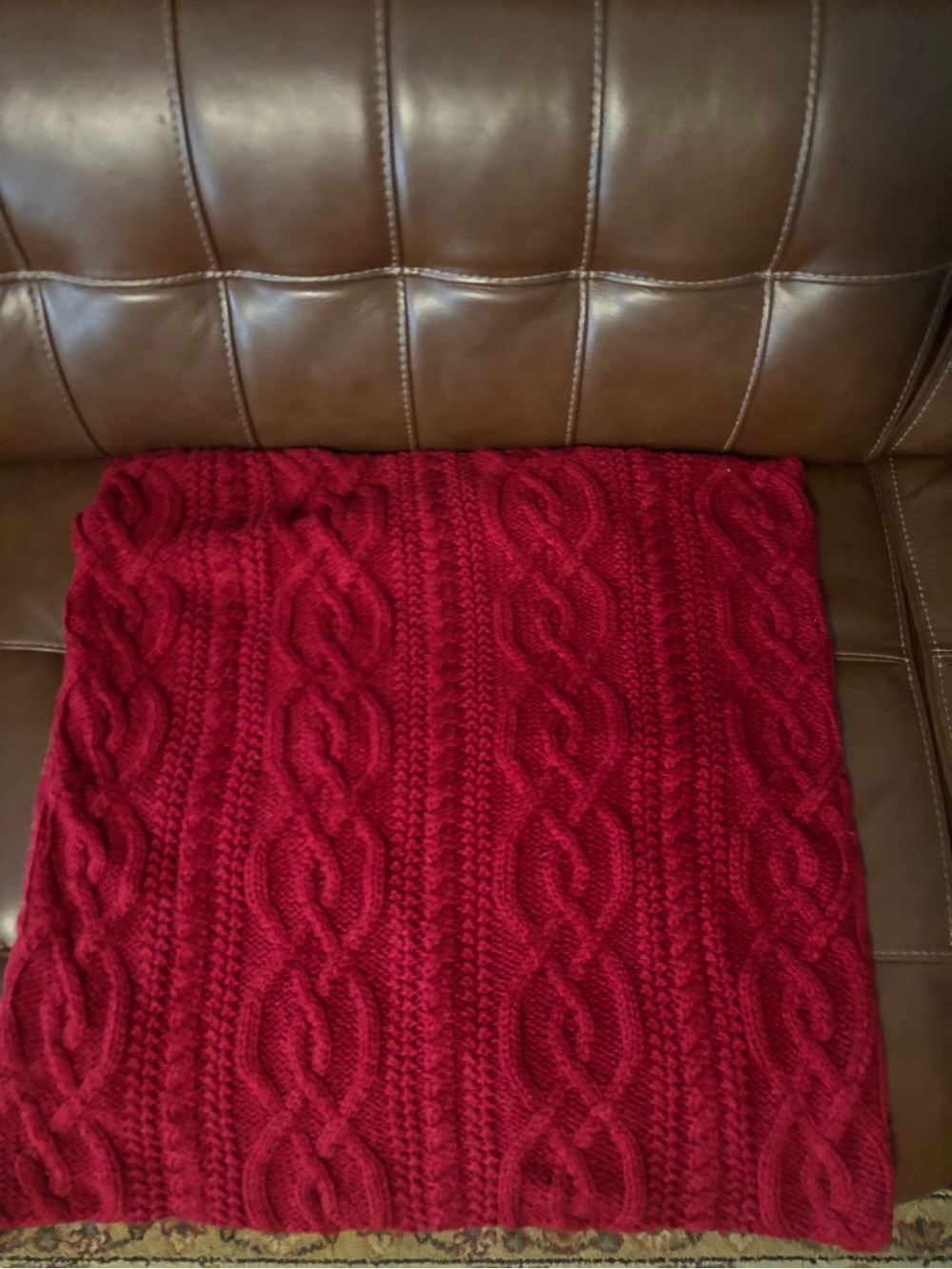 Set of two Cable Knit Sweater pillow cases— burgundy